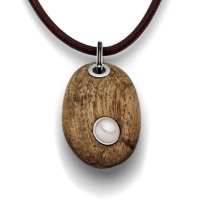 DUR Schmuck Anhänger Treibholz *Holzkiesel* mit Perle, Silber 925/-