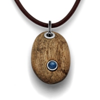 DUR Schmuck Anhänger Treibholz *Holzkiesel* mit Kyanit, Silber 925/-