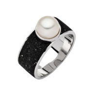 DUR Schmuck Ring *Lavaperle*Lavasand, Perle Silber 925/- rhodiniert (R4925)