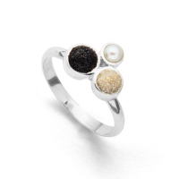 DUR Schmuck Ring BOJE Strandsand, Lavasand, Perle, Silber 925/- (R4831)