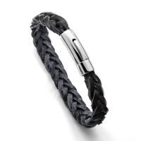 Dur Schmuck Armband schwarz Leder geflochten, mit Magnetverschluss (A1444)