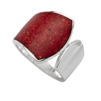 UVP97€ - DUR Schmuck Ring MOSAIK Koralle poliert Silber 925/- (R5223)