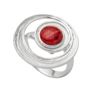 DUR Schmuck Ring FEUERSTRUDEL Koralle, Silber 925/- (R5408) Größe variabel