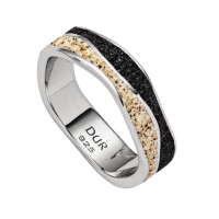 DUR Schmuck Ring WELLE SAND/LAVASAND, Strandsand und Lavasand, Silber 925/- rhodiniert (R5591)