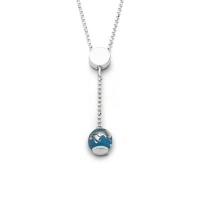 DUR Schmuck Y-Kette WELTKUGEL mit blauem Steinsand, Silber 925/- rhodiniert 42cm (K2620.BL)