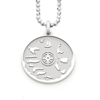 DUR Schmuck Unisex Anhänger NORDSEE KOMPASSROSE, sandlos, Silber 925/- hell rhodiniert (P3948)