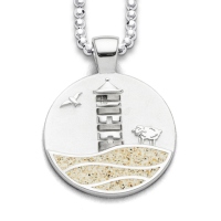 DUR Schmuck Unisex Anhänger Pilsumer Leuchtturm Strandsand, Silber 925/- rhod. (P3956)