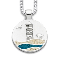 DUR Schmuck Anhänger Pilsumer Leuchtturm, Stein-Strandsand, Silber 925/- rhod. (P3957)