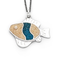 DUR Schmuck Anhänger FISCH Steinsand, Strandsand, Perlmutt, Silber 925/- (P4044)