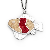 DUR Schmuck Anhänger FISCH Koralle, Strandsand, Perlmutt, Silber 925/- (P4045)