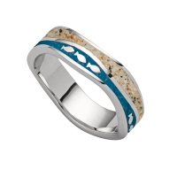 DUR Schmuck Ring WELLE FISCHSCHWARM Steinsand, Strandsand, Silber 925/- rhodiniert (R5664)