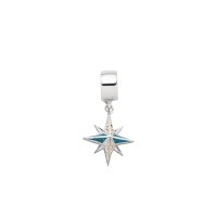 Dur Schmuck Charm KOMPASSROSE Steinsand blau, Silber 925 rhod. (F330)