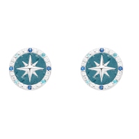 DUR Schmuck Ohrstecker KOMPASSROSE 2.0 Zirkonia und blauer Steinsand, Silber 925/- rhodiniert (O5453)