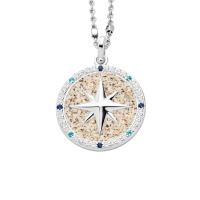 DUR Schmuck Anhänger KOMPASSROSE 2.0 Zirkonia & Strandsand Silber 925/- rhodiniert (P4338)