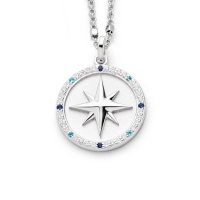 DUR Schmuck Anhänger KOMPASSROSE 2.0 Zirkonia, innen matt, Silber 925/- rhodiniert (P4342)