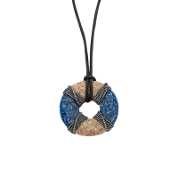 DUR Schmuck Leder Kette RETTUNGSRING Strandsand + Kyant Silber 925/- oxidiert, 100cm (K2655)