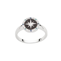 DUR Schmuck Ring KOMPASSROSE 2.0 Lavasand & Zirkonia Silber 925/- rhodiniert (R5969)