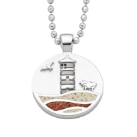 DUR Schmuck Anhänger Strandwellen PILSUMER LEUCHTTURM, Strandsand, Bernsteinsand, Silber 925/- rhod. 15mm (P4849)