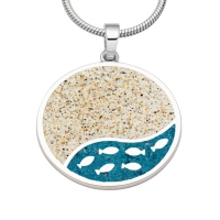 DUR Schmuck Anhänger FISCHSCHWARM 25 mm Strandsand, Steinsand blau, Silber 925/- rhodiniert (P4853)