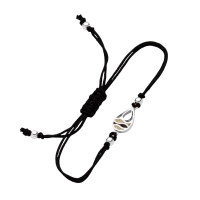Dur Schmuck Cotton-Armband STRANDWELLEN DROP Lavasand, schwarz, Silber 925/- 17cm, verlängerbar (A1966)