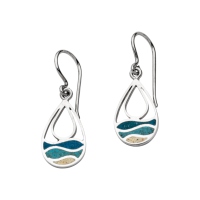 DUR Schmuck Ohrring STRANDWELLEN DROP Strandsand / blauer Steinsand, Silber 925/- rhodiniert (O5731)
